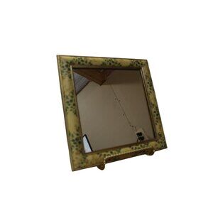 Vtg Square Tabletop Mirror With Hand-Painted Floral Frame Approx 10" x 10"